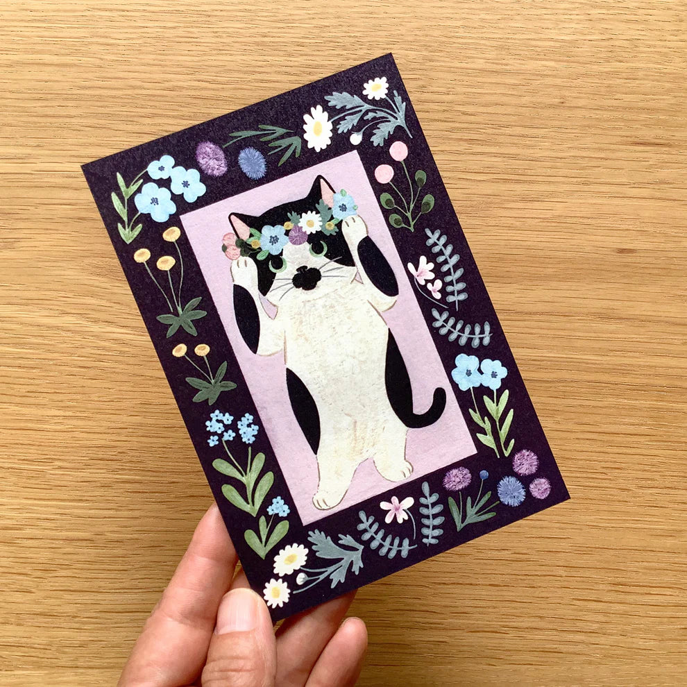 Cat with Flower Wreath | Postcard