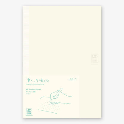 White notebook design on a light beige background, journal, nz, minimalist, dot grid, notebook, japan, nz, new zealand, high quality, md, midori, dotted, grid, blank